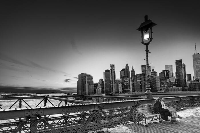 Tableau Encadré New York Brooklyn Bridge, 50x70 Cm, Impression Sur Toile, Cadre Noir, Pour Salon Ou Bureau