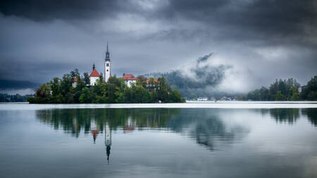 Panoramic view of Bled Island and Maria Assunta Church