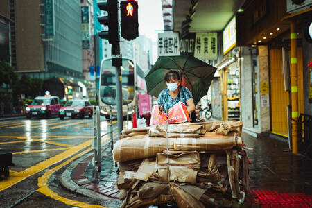 Cardboard Collector in the Hong Kong Rain