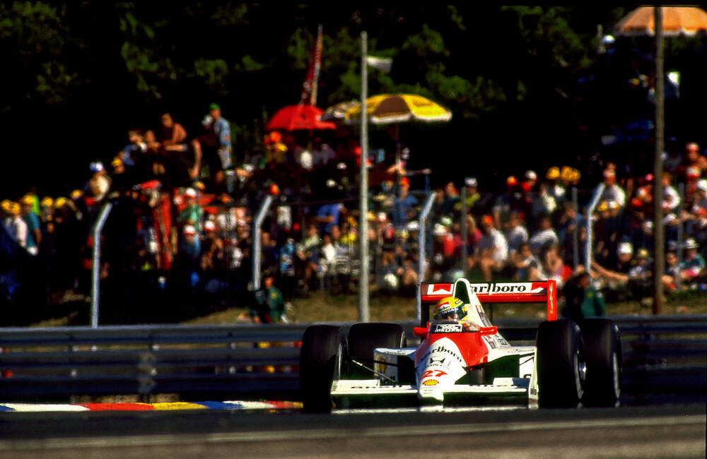 Ayrton Senna under the circuit's parasols at Le Castellet
