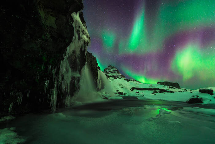 Kirkjufellsfoss aurora boreale Kirkjufellsfoss aurora boreale