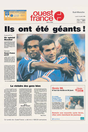 Front page of Ouest France dated July 13, 1998 Front page of Ouest France dated July 13, 1998