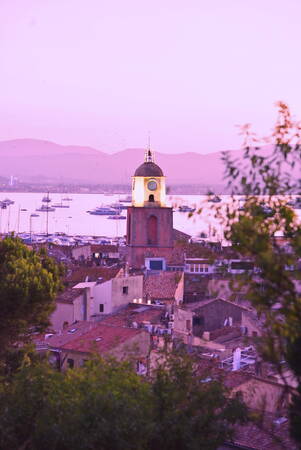 the steeple of St Tropez at dusk