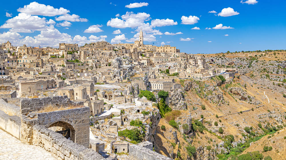 Matera vanaf de stadsmuren van de bovenstad