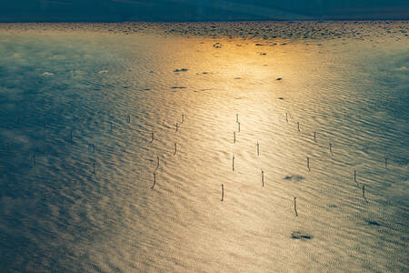 Zonsondergang boven het Atlantische windmolenpark Zonsondergang boven het Atlantische windmolenpark