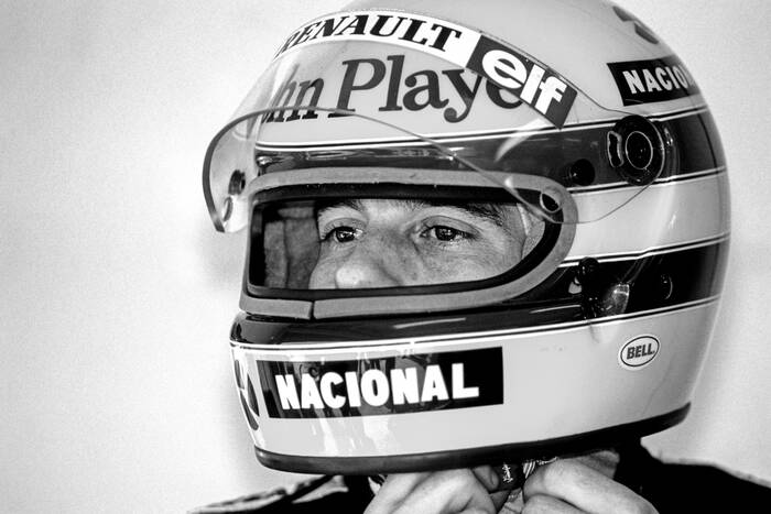 Ayrton Senna tijdens de Grand Prix van Hongarije 1986