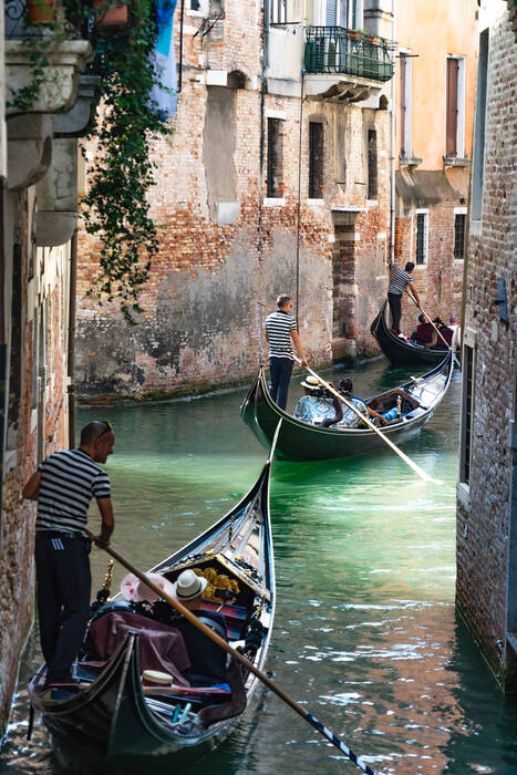 Gondeliers op de kanalen van Venetië
