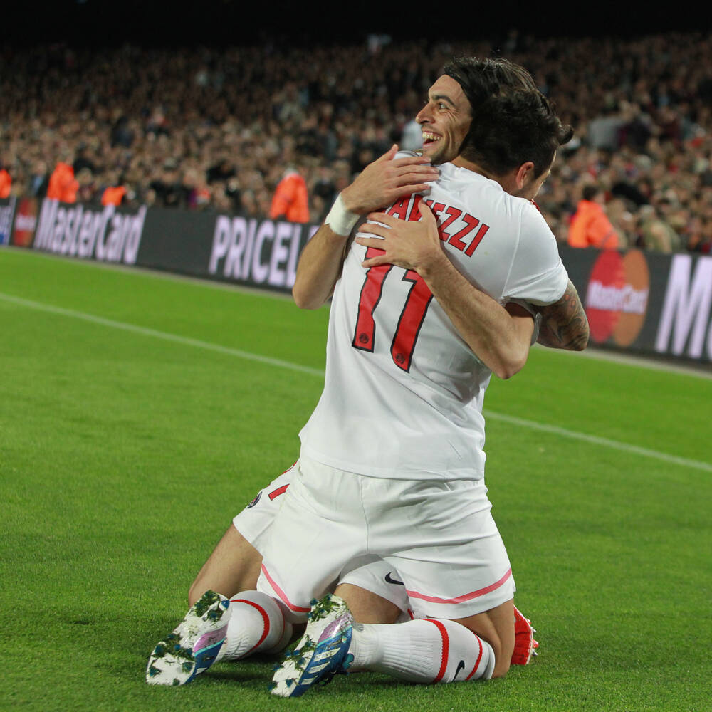 Celebración de Javier Pastore y Ezequiel Lavezzi