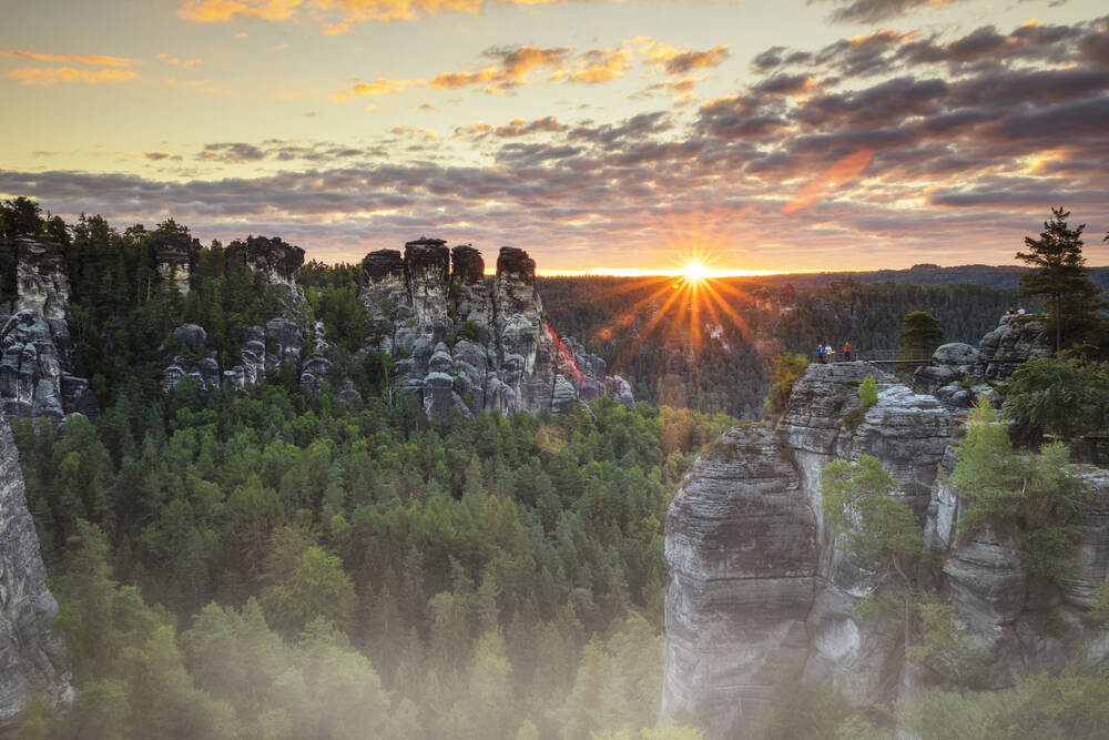 Bastei Rocks at sunrise