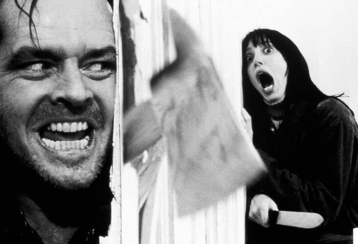 Jack Nicholson en Shelley Duvall op de set van The Shining 1980