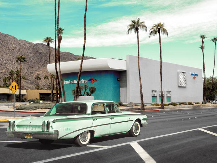 Edsel Ranger Sedan in Palm Springs, Californië, VS Edsel Ranger Sedan in Palm Springs, Californië, VS