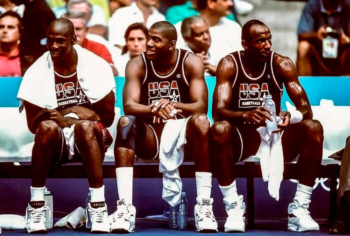 Bench of the legendary Dream Team (1992) - Photographic print for sale