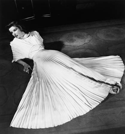 Katharine Hepburn in a designer dress - Photographic print for sale