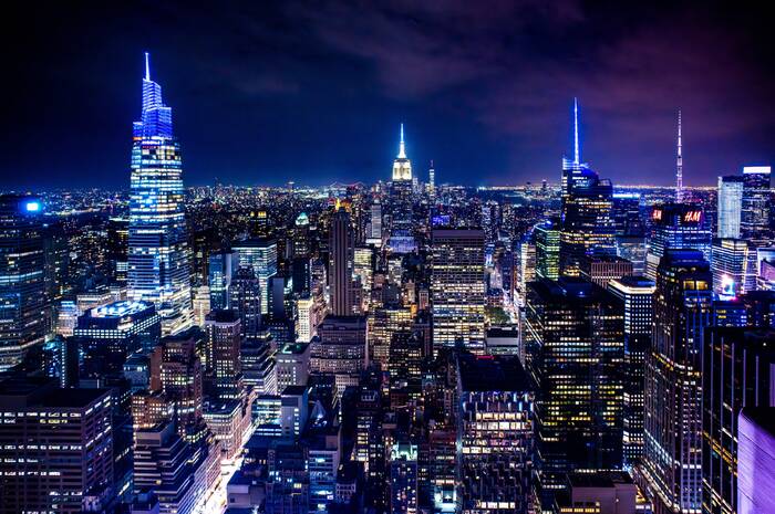 Manhattan New York Skyline bij nacht Manhattan New York Skyline bij nacht