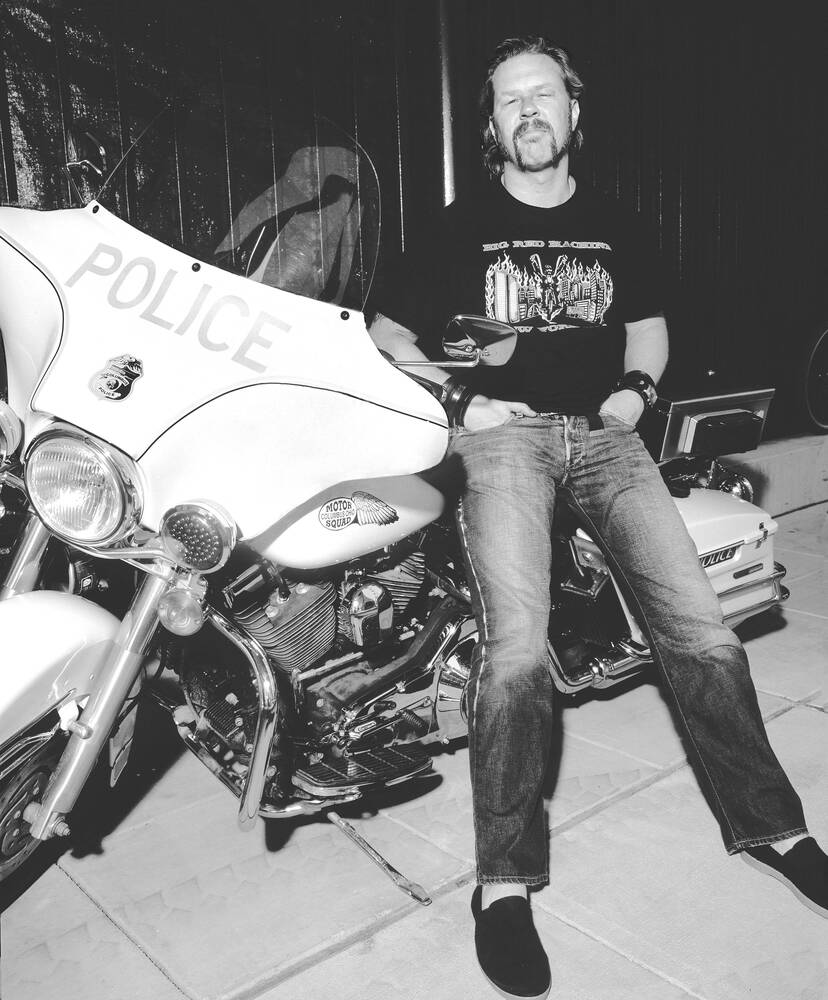 Metallica's James Hetfield on a police motorcycle