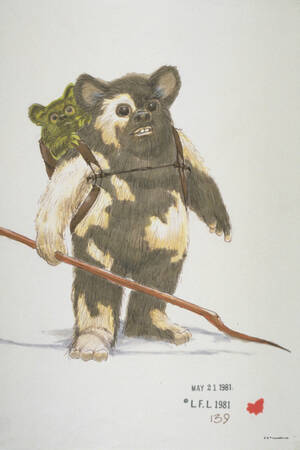 Star Wars Concept Art - Ewok carrying a baby Ewok