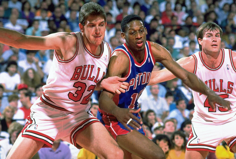 Dennis Rodman battles the Bulls in the 1990