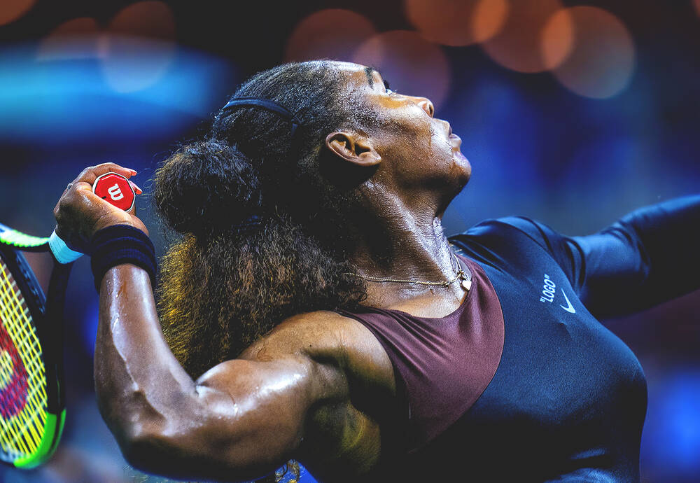 Serena Williams serving at the 2018 U.S Open