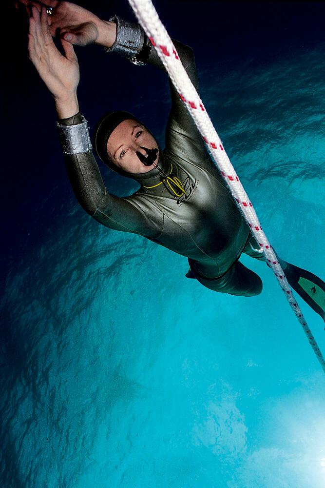 Tanya Streeter in action during free diving in Grand Cayman
