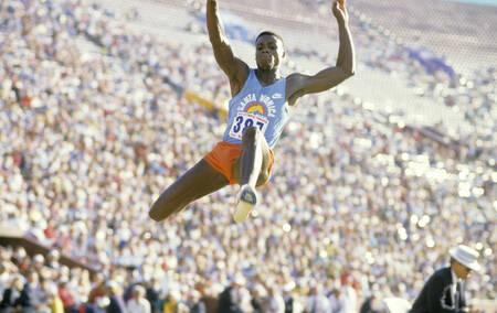 Carl Lewis leaps at the 1984 US Olympic Trials in Los Angele Carl Lewis leaps at the 1984 US Olympic Trials in Los Angele
