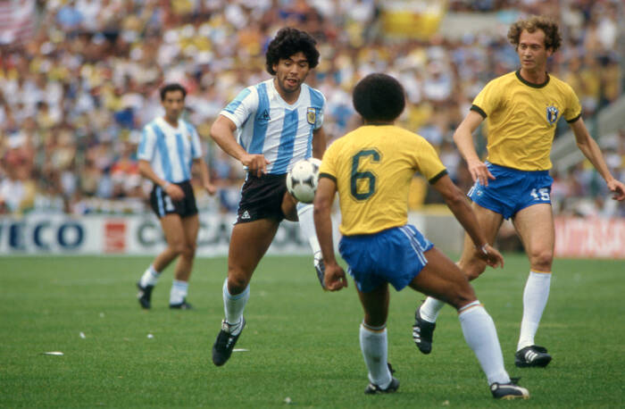 Diego Maradona Argentina Shot on Goal vs Brazil Spain 1982 Diego Maradona Argentina Shot on Goal vs Brazil Spain 1982