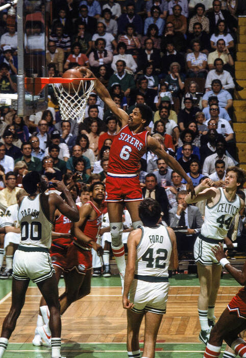 Julius Erving dunks during Game 7 of 1982 NBA Playoffs