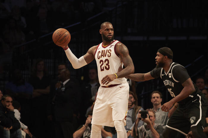 LeBron James and Trevor Booker at Barclays Center in  2017