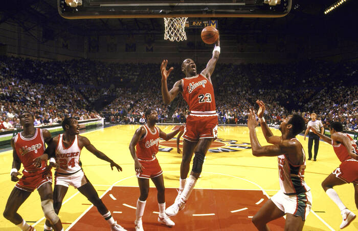 Michael Jordan Rebounds Against the Bucks Michael Jordan Rebounds Against the Bucks