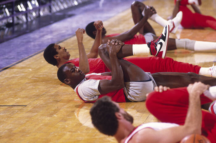 Michael Jordan warms up before facing the Milwaukee Bucks 1984 Michael Jordan warms up before facing the Milwaukee Bucks 1984