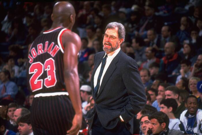 Phil Jackson and Michael Jordan with the Chicago Bulls 1996 Phil Jackson and Michael Jordan with the Chicago Bulls 1996