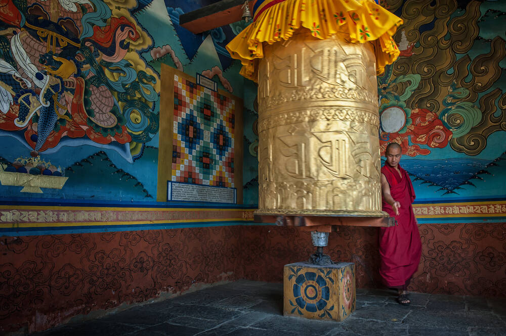 Prayer wheel in Punakha Dzong