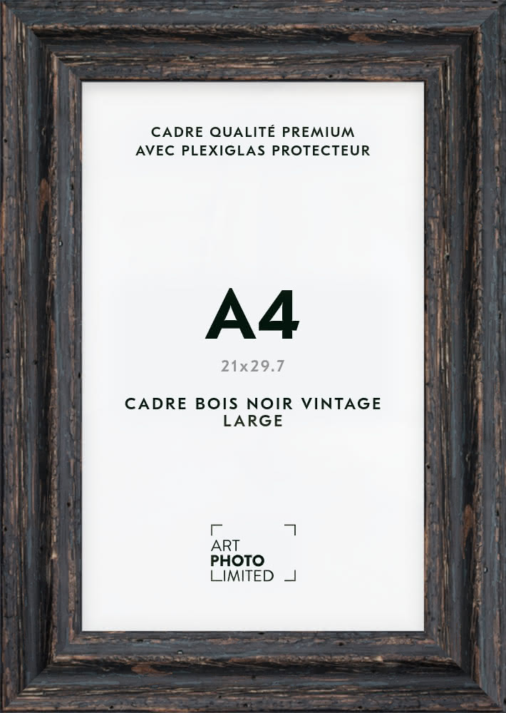 Cadre Photo Bois Noir A4 - 21x30 Cm Avec Verre Acrylique - Mural Salon, Chambre - Pour Dessin, Diplôme, Cadeau