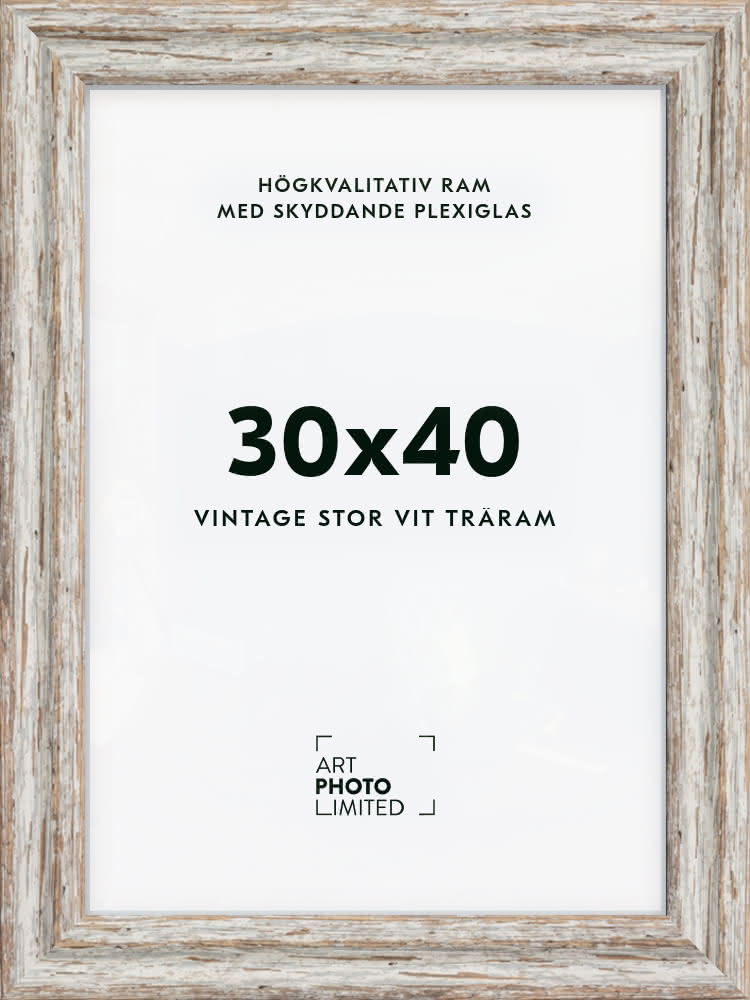 Stor Vintage Vit Träram 30x40cm Stor Vintage Vit Träram 30x40cm