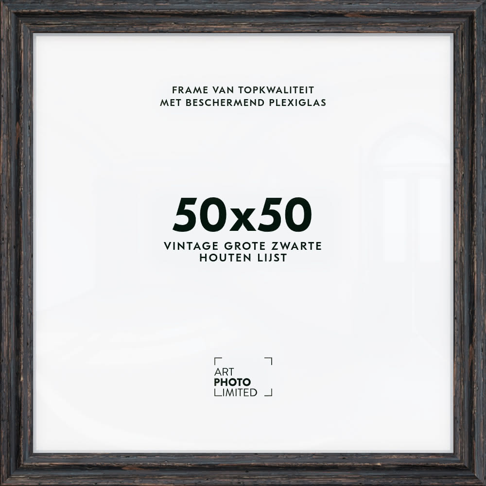 Brede Houten lijst Vintage Zwart 50x50cm Brede Houten lijst Vintage Zwart 50x50cm