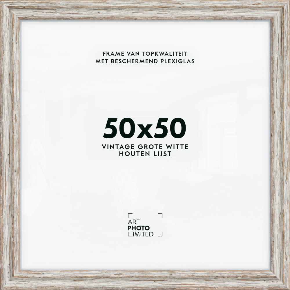 Brede Houten lijst Vintage Witte 50x50cm Brede Houten lijst Vintage Witte 50x50cm