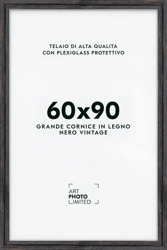 Cornice PRIO 60x90 Cm Nero Lucido - Profilo Sottile 3 Cm - Vetro Antiriflesso, Made In Germany