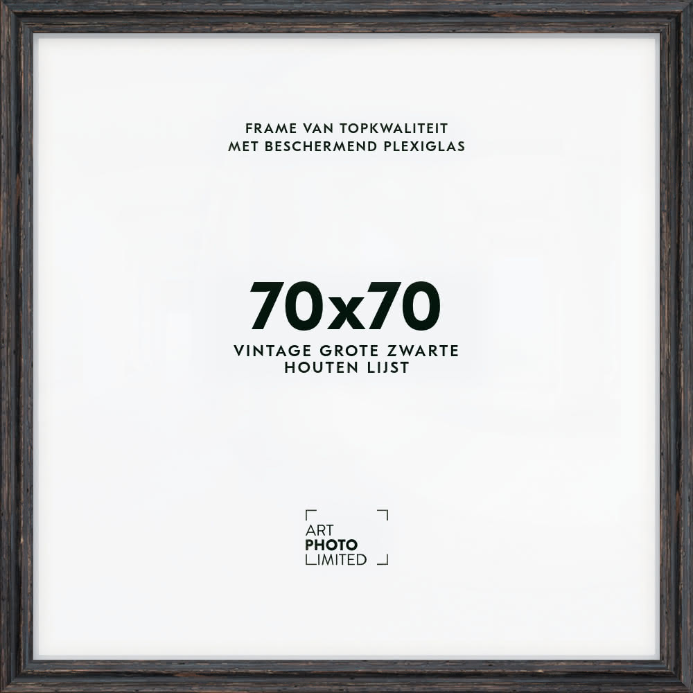 Brede Houten lijst Vintage Zwart 70x70cm