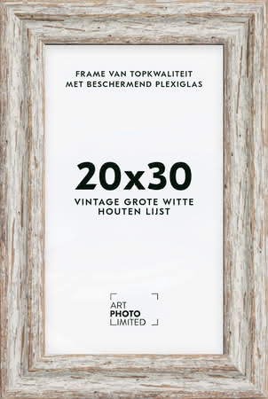 Brede Houten lijst Vintage Witte 20x30cm Brede Houten lijst Vintage Witte 20x30cm