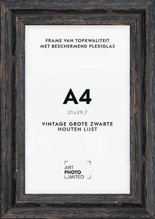 Brede Houten lijst Vintage Zwart A4 Brede Houten lijst Vintage Zwart A4