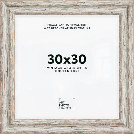 Brede Houten lijst Vintage Witte 30x30cm Brede Houten lijst Vintage Witte 30x30cm