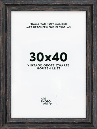 Brede Houten lijst Vintage Zwart 30x40cm