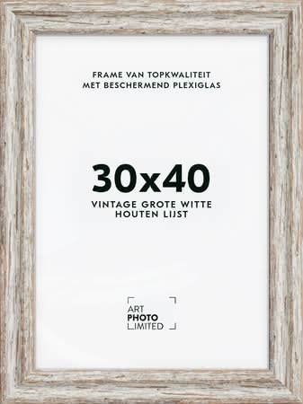 Brede Houten lijst Vintage Witte 30x40cm Brede Houten lijst Vintage Witte 30x40cm
