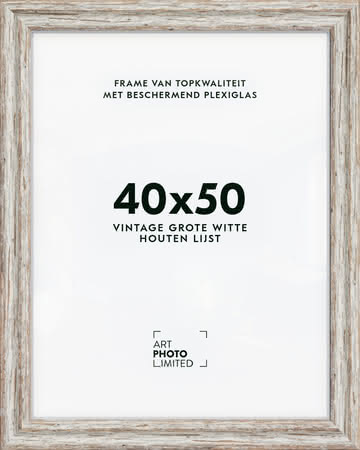 Brede Houten lijst Vintage Witte 40x50cm