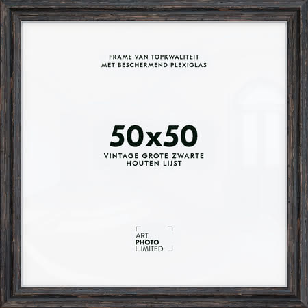 Brede Houten lijst Vintage Zwart 50x50cm