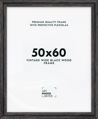 てなグッズや Vintage Wide Black Quality Premium - 50x60cm frame Wooden 版画