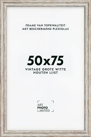 Brede Houten lijst Vintage Witte 50x75cm Brede Houten lijst Vintage Witte 50x75cm