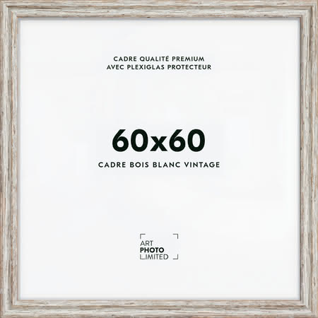 Cadre en bois blanc large vintage 60x60cm