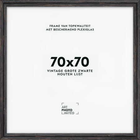 Brede Houten lijst Vintage Zwart 70x70cm
