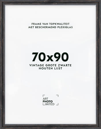 Brede Houten lijst Vintage Zwart 70x90cm