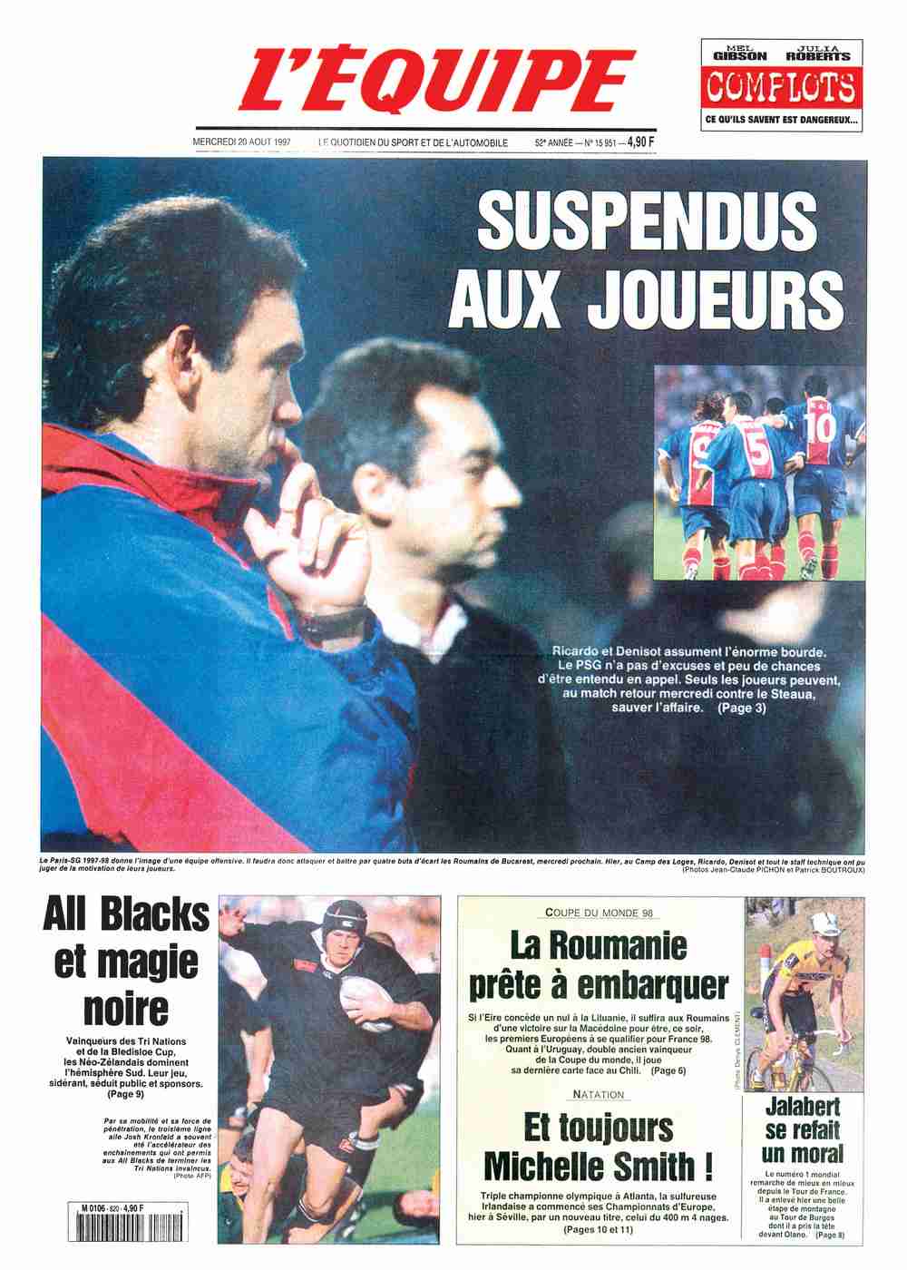 L'Équipe Front Page from August 20, 1997